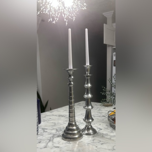 Pier1  Silver Pedestal Candlestick Set of 2 - Picture 3 of 6